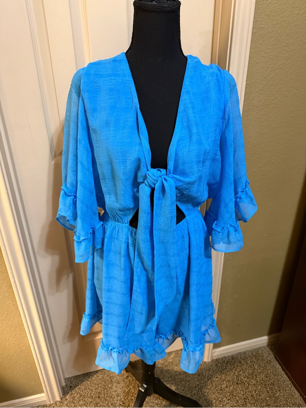 miami Bright Blue Tie-Front Ruffle R
